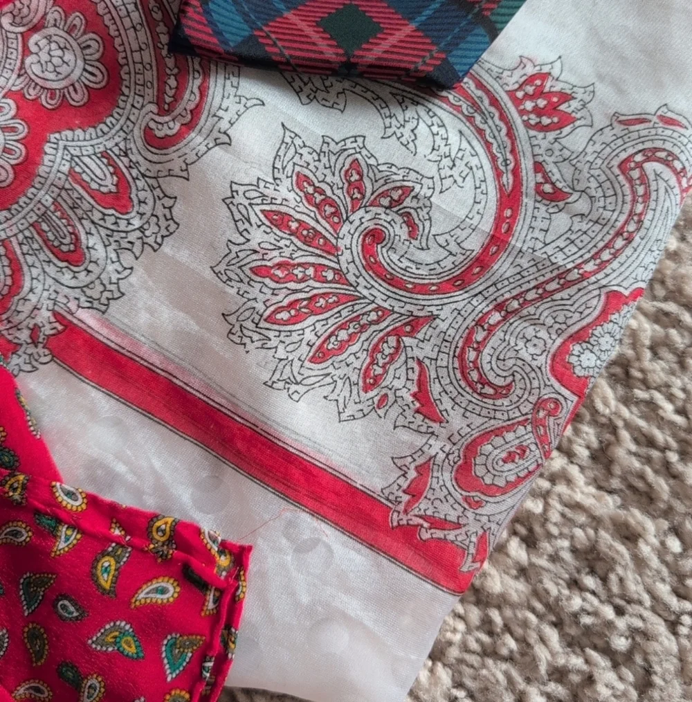 VINTAGE Scarves Lot of 4 Silk Nylon Rayon Hand Rolled Misc Prints